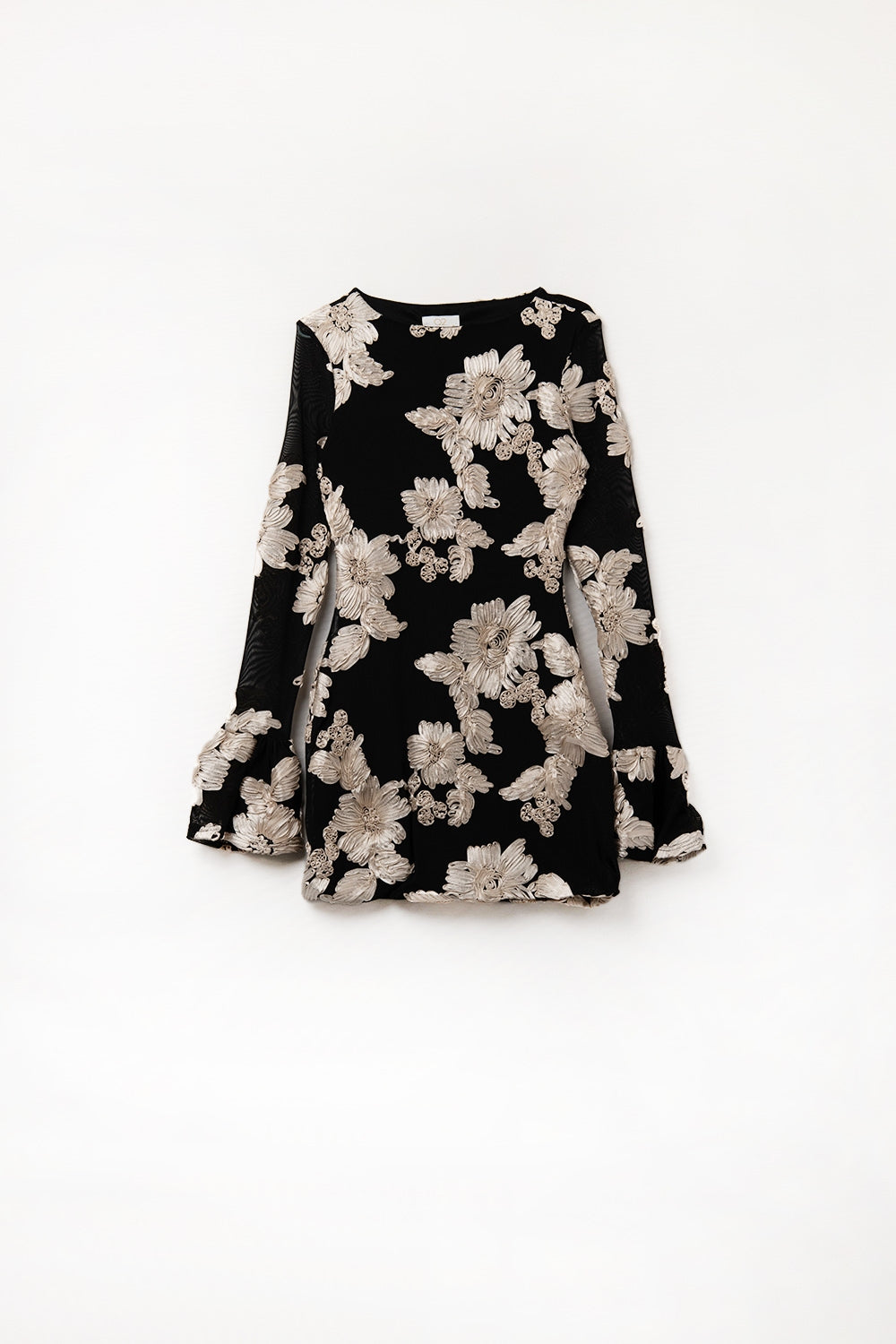 robe mini en chiffon noir avec brocart floral