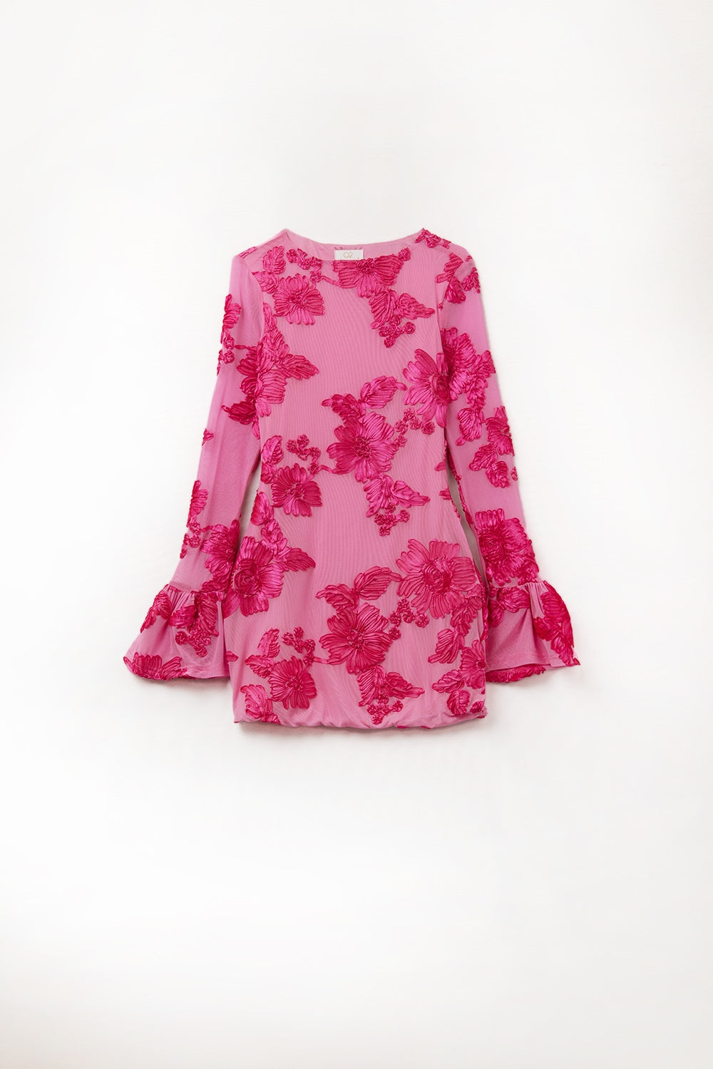 robe mini en chiffon fuchsia avec brocart floral