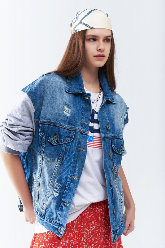 Veste en jean avec manches en tissu jogging