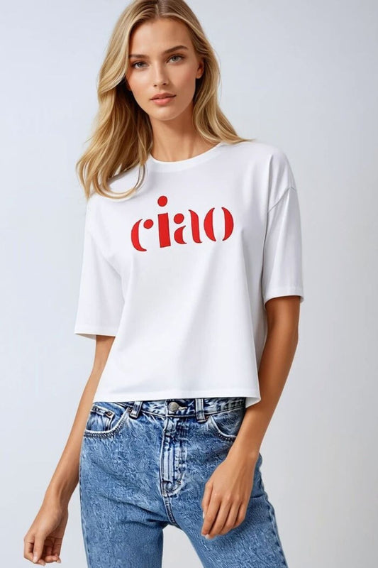 T-shirt en coton fabriqué en Italie avec logo Ciao en rouge
