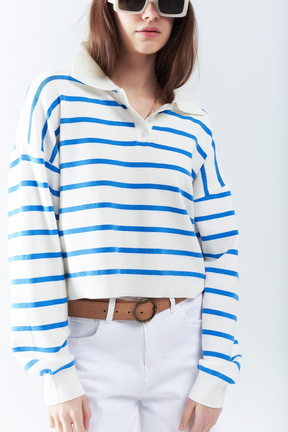 polo en tricot doux à rayures bleues