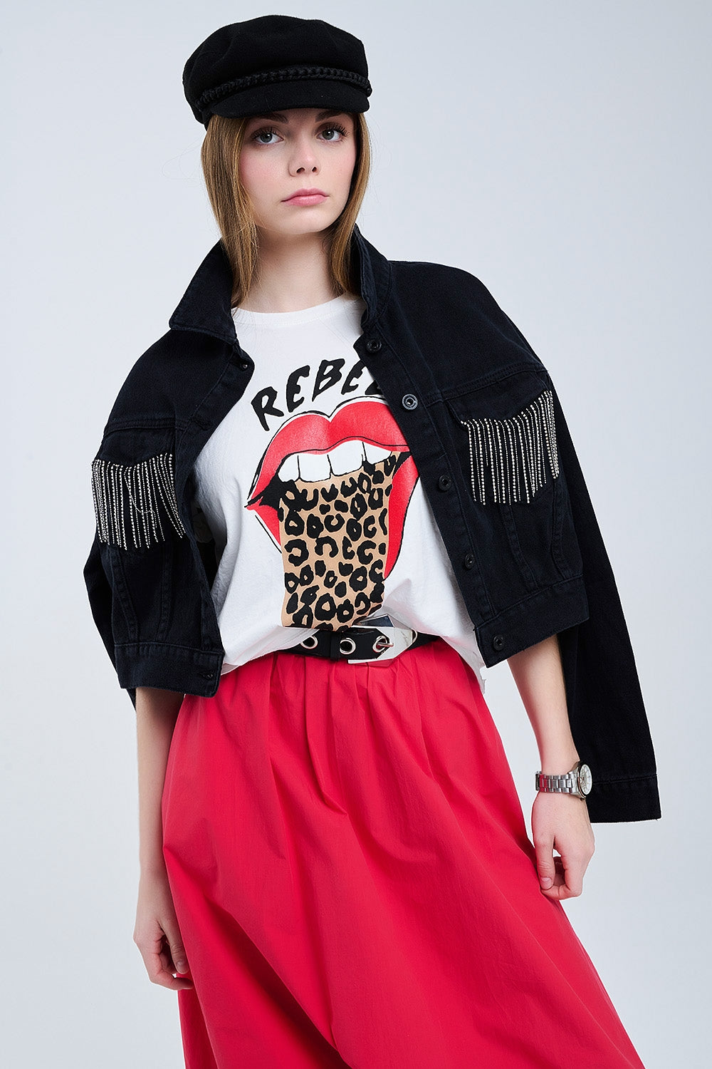 T-shirt blanc décontracté avec imprimé graphique Rebel et Lips