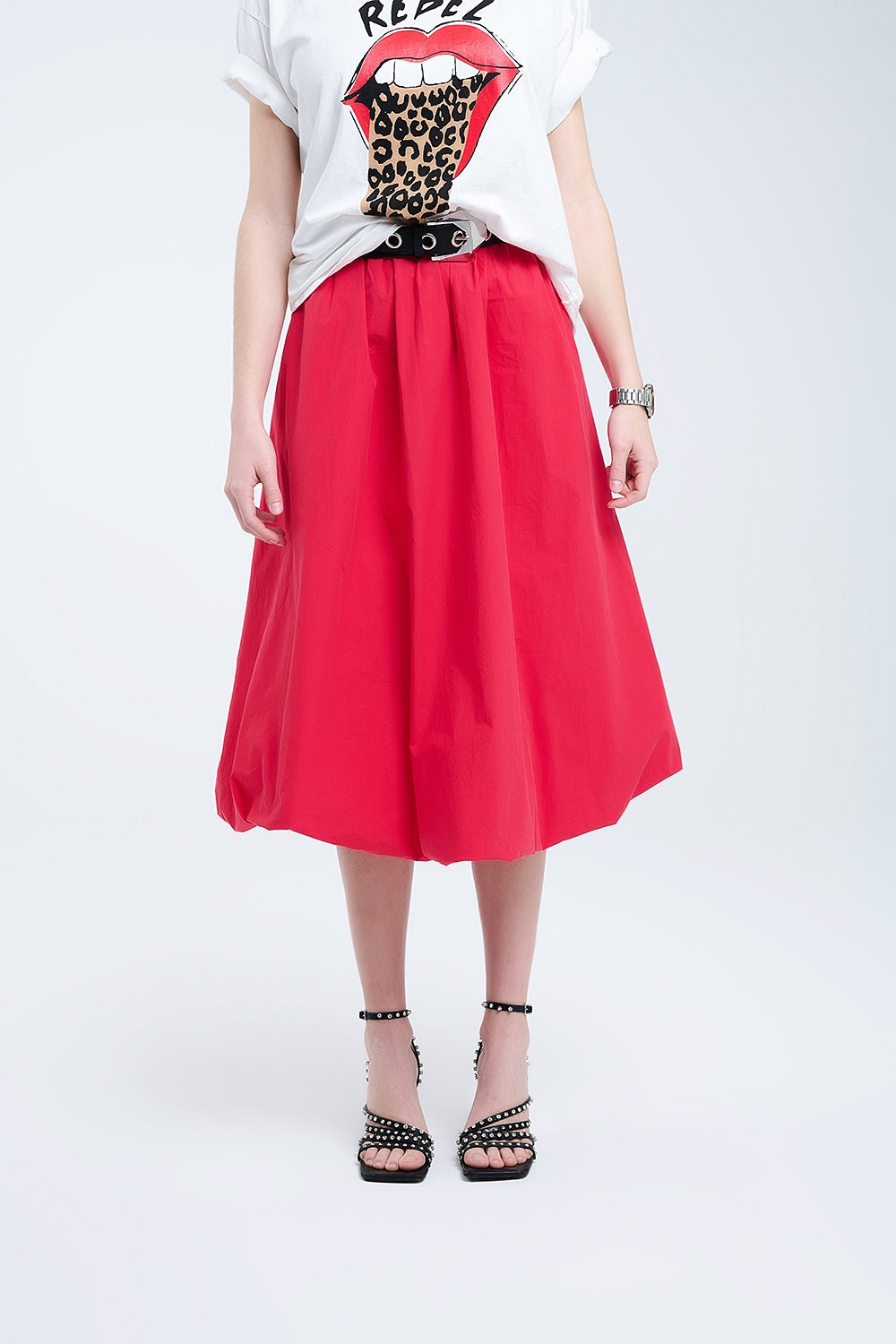 Mini jupe bulle rouge en popeline