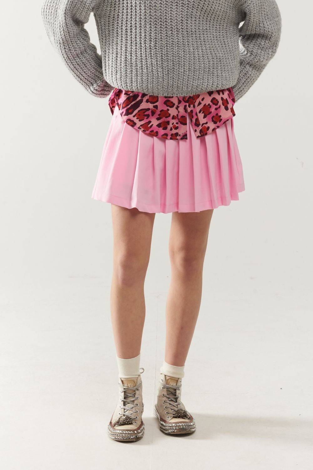 mini-jupe plissée rose