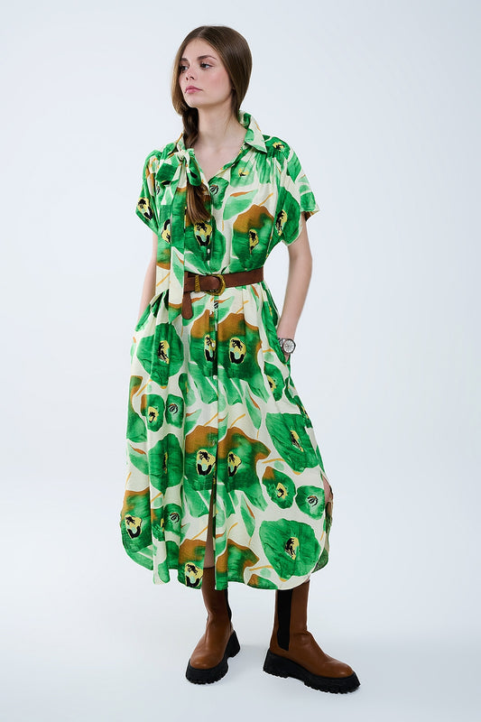 Robe florale Bliss dans des tons verts et chauds