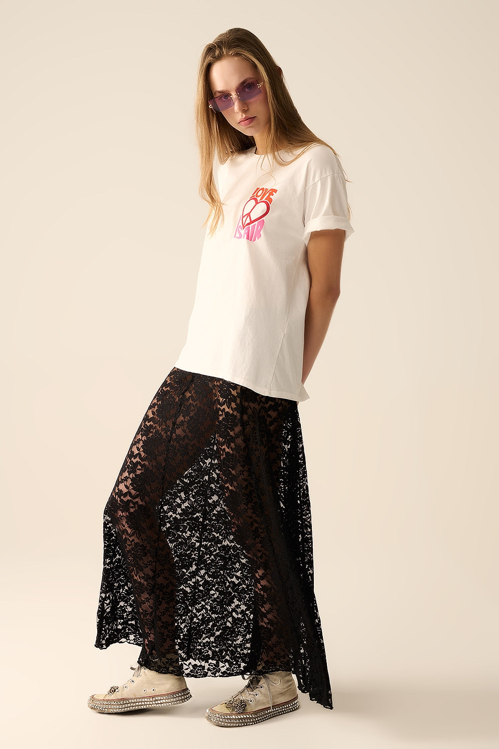 jupe longue en dentelle noire tendance