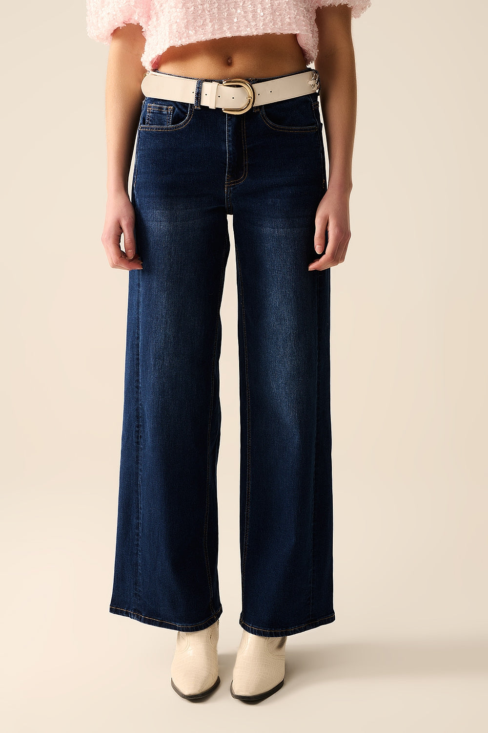 jeans en denim extensible à jambe large lavés foncés