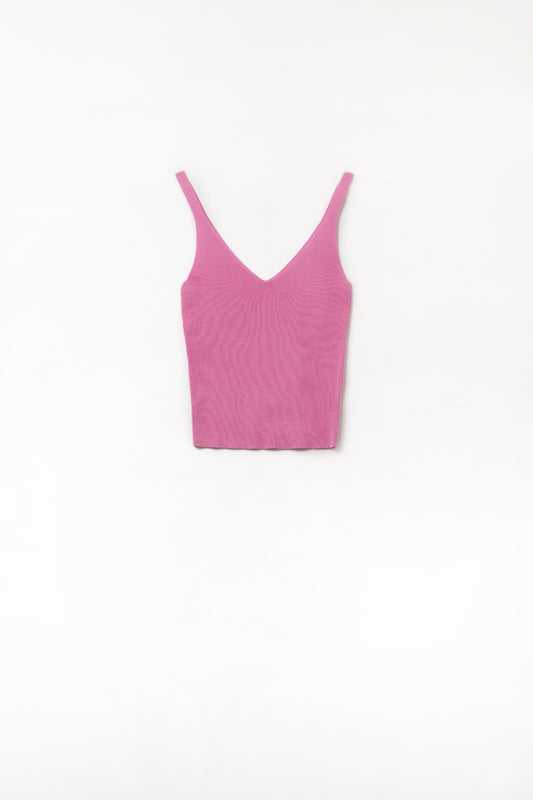Débardeur Confortable en Maille Côtelée Fuchsia