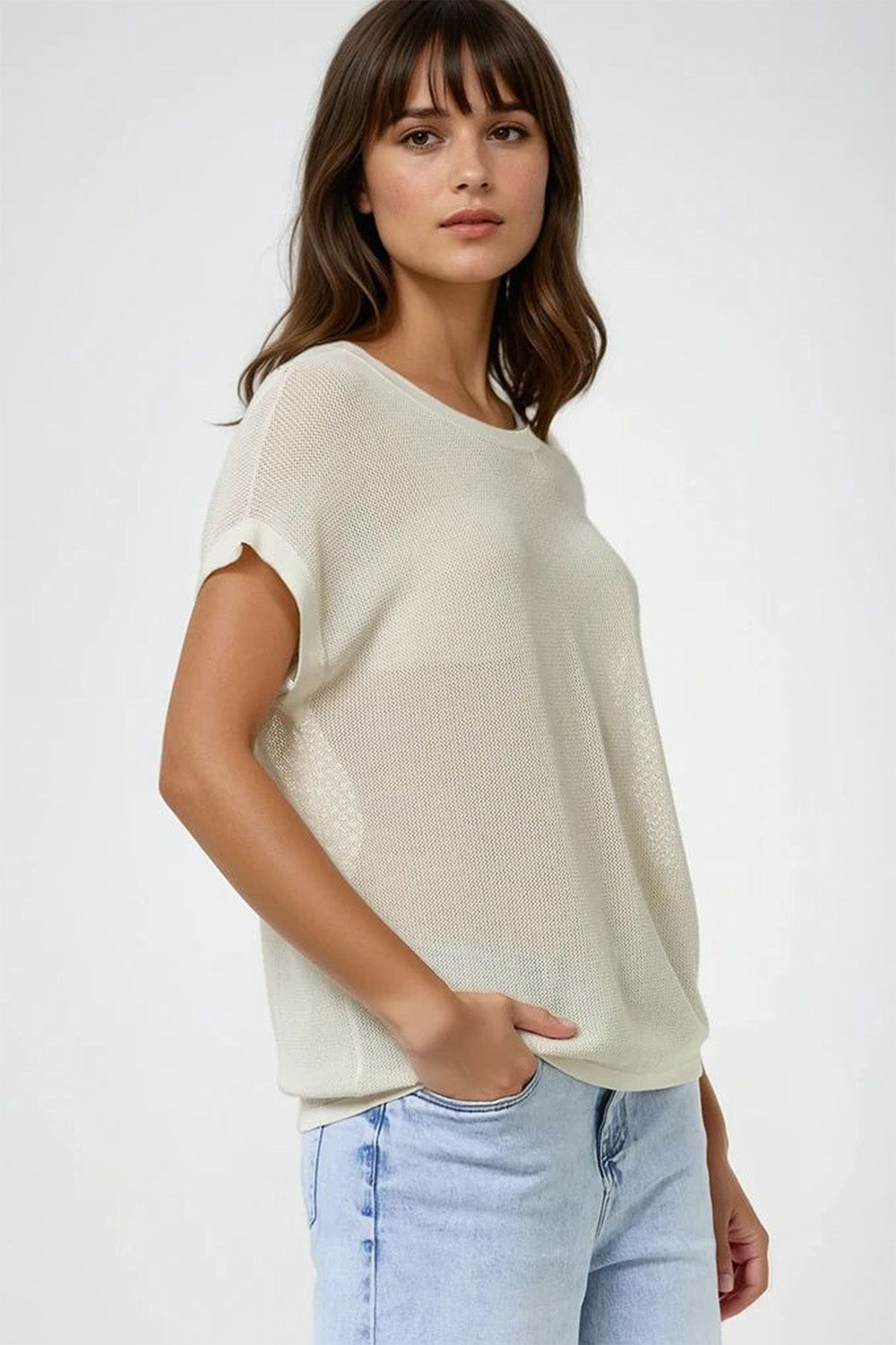 pull tricot à carreaux en couleur beige