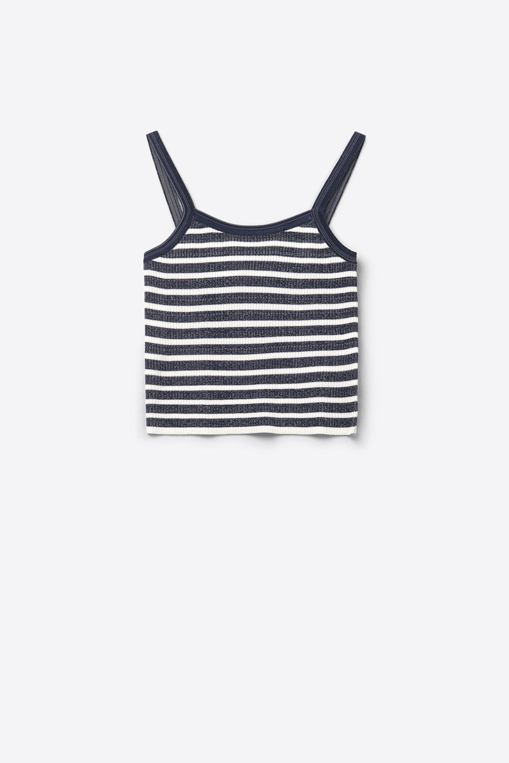 Top bleu marine avec rayures et bretelles blanches