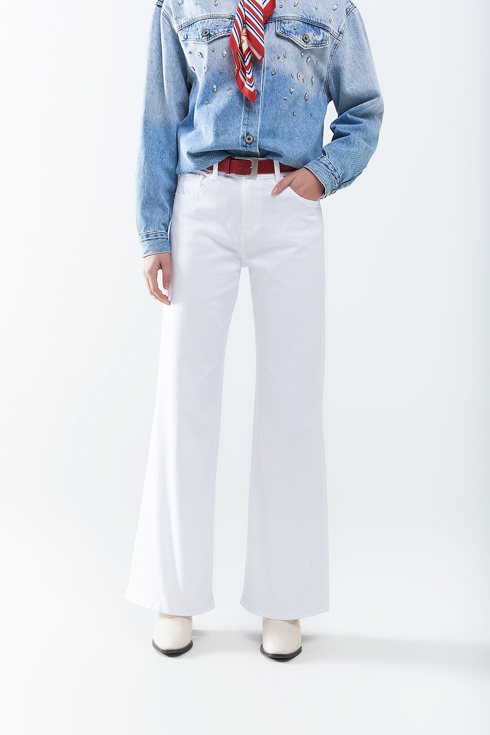 Pantalon Blanc Droit Jambe Large