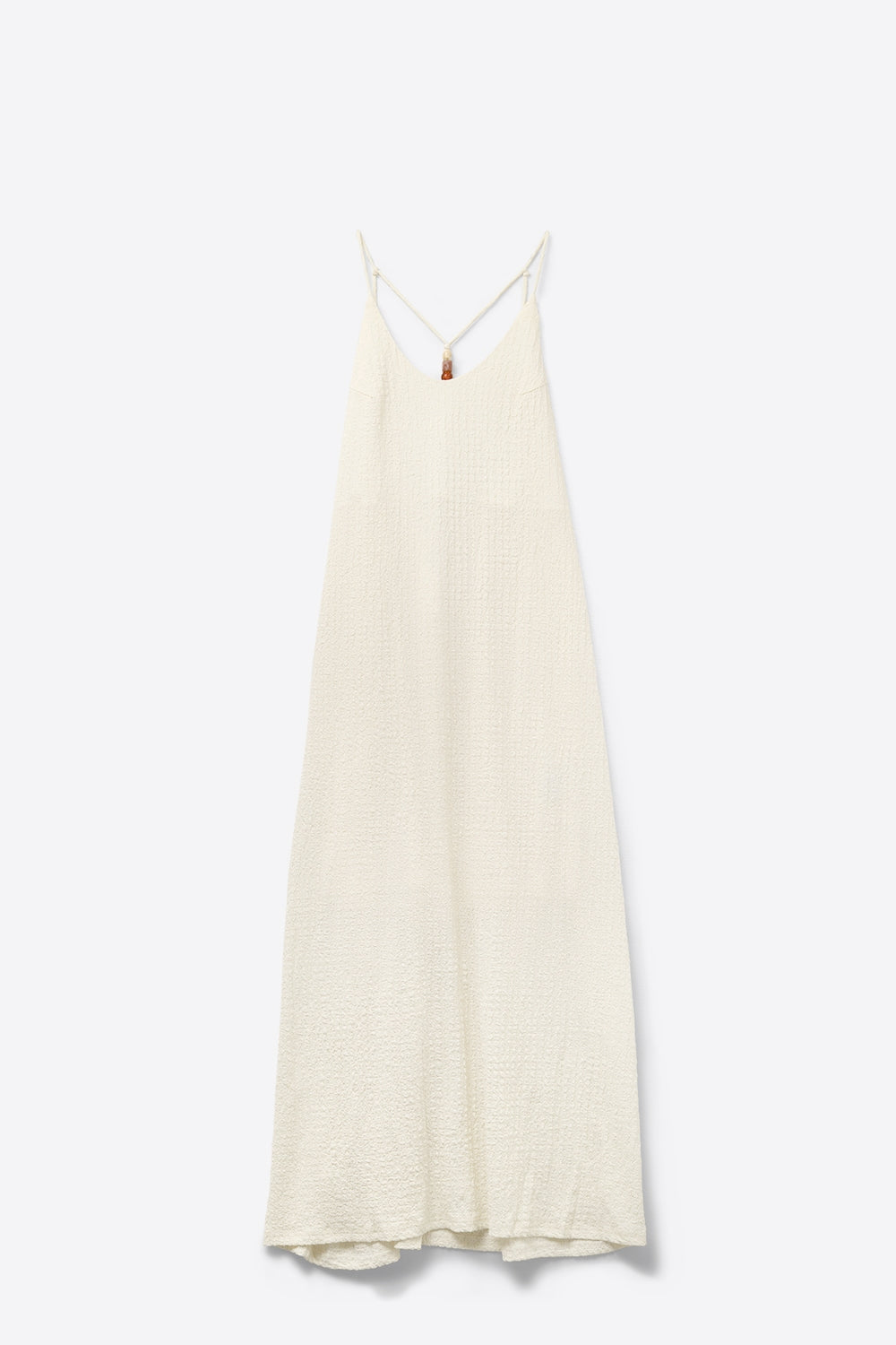 Robe longue à bretelles perlées dans le dos crème