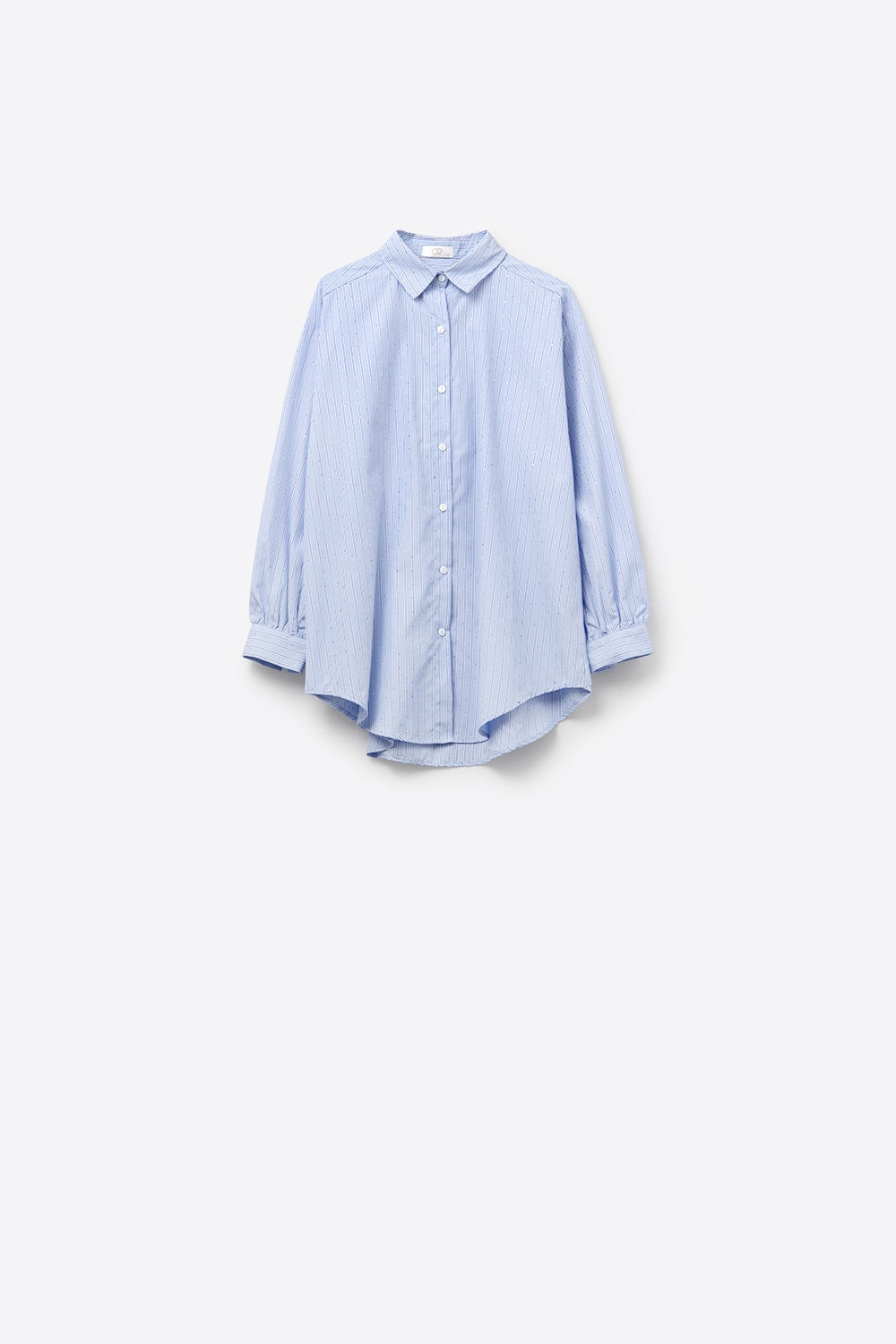 chemise en popeline bleue rayée ornée de strass