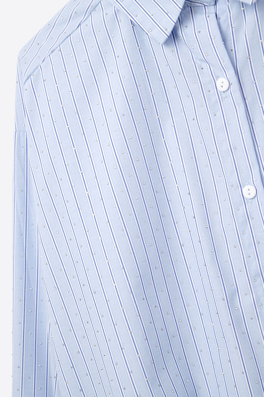 chemise en popeline bleue rayée ornée de strass