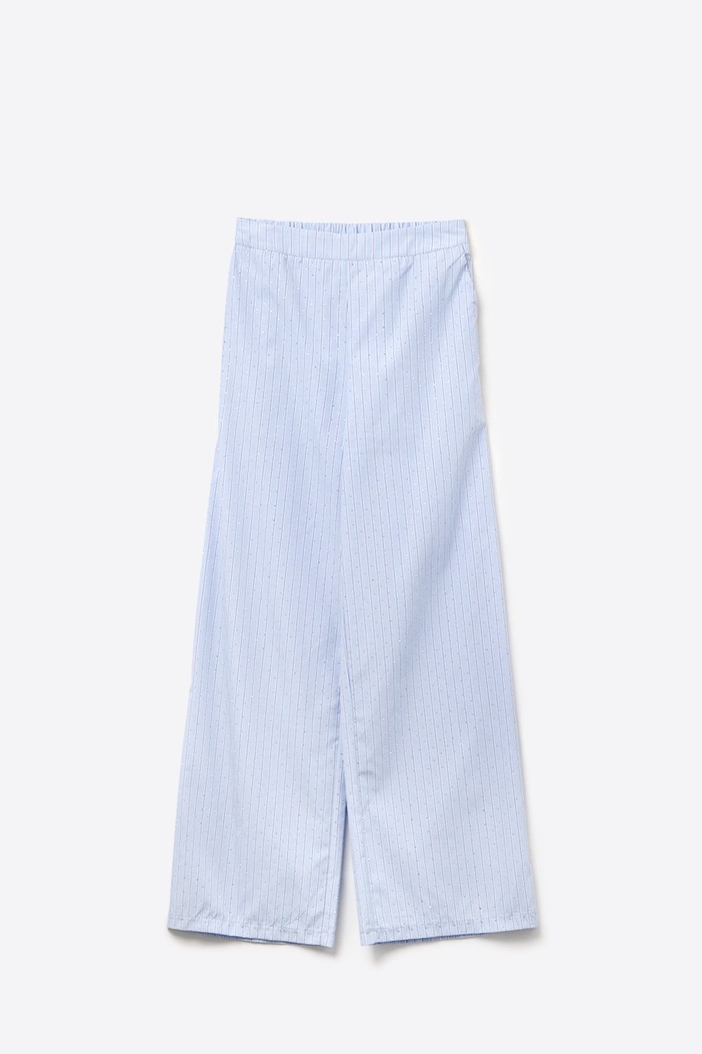 Pantalon large rayé bleu avec ornements en strass