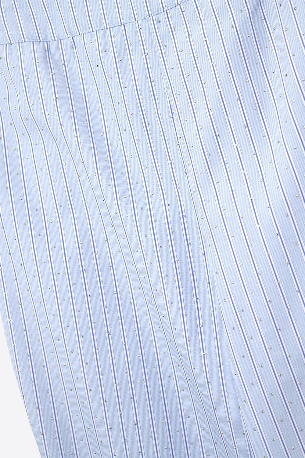Pantalon large rayé bleu avec ornements en strass