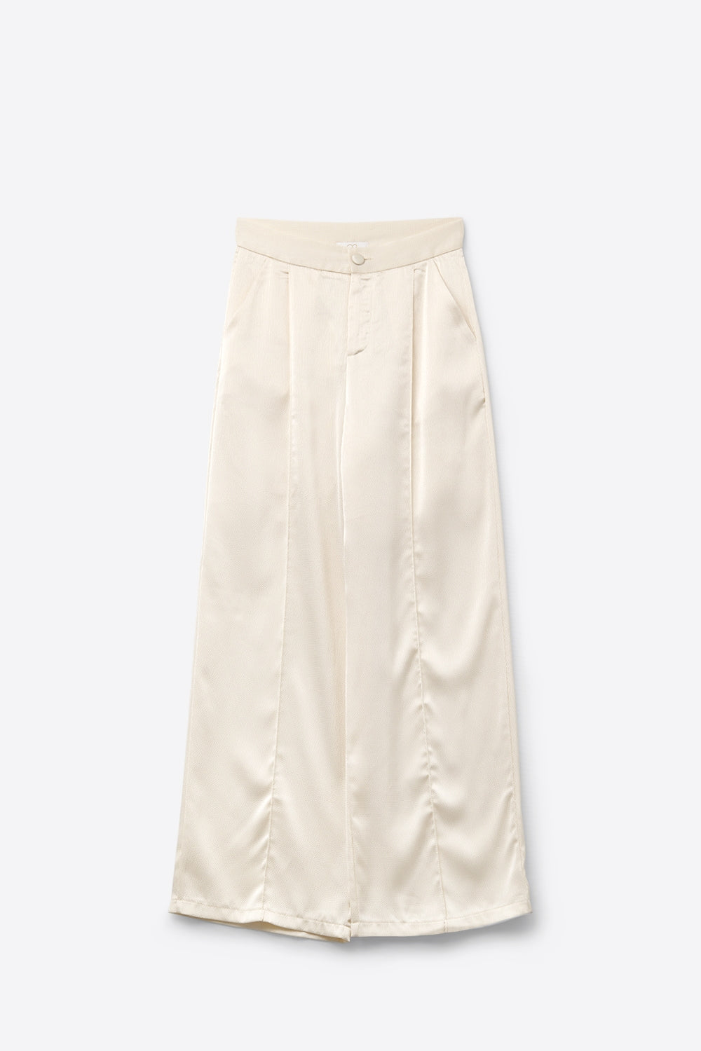 pantalon large crème en satin texturé