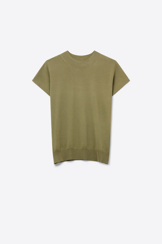 Pull à col roulé kaki avec manches courtes ajustées