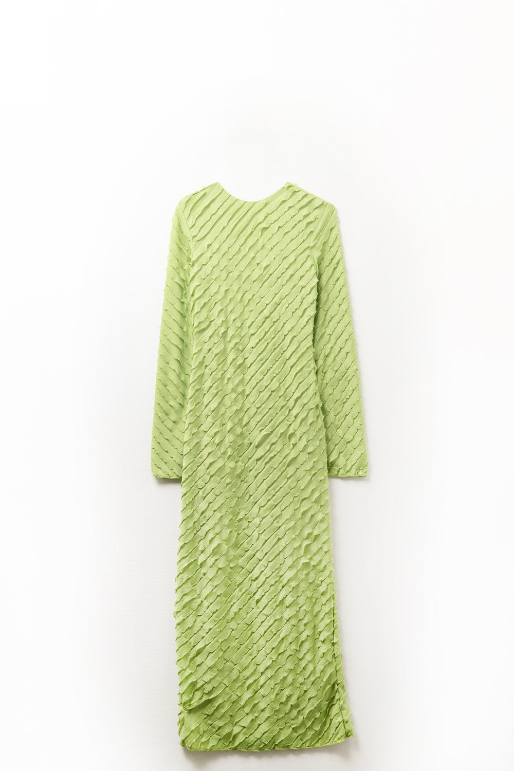 Green Maxi Dress With Bias mini Ruffle Design