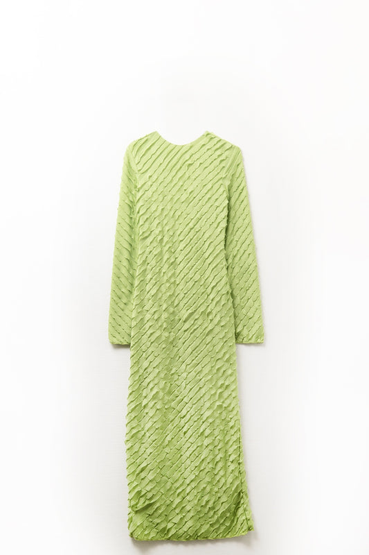 Green Maxi Dress With Bias mini Ruffle Design