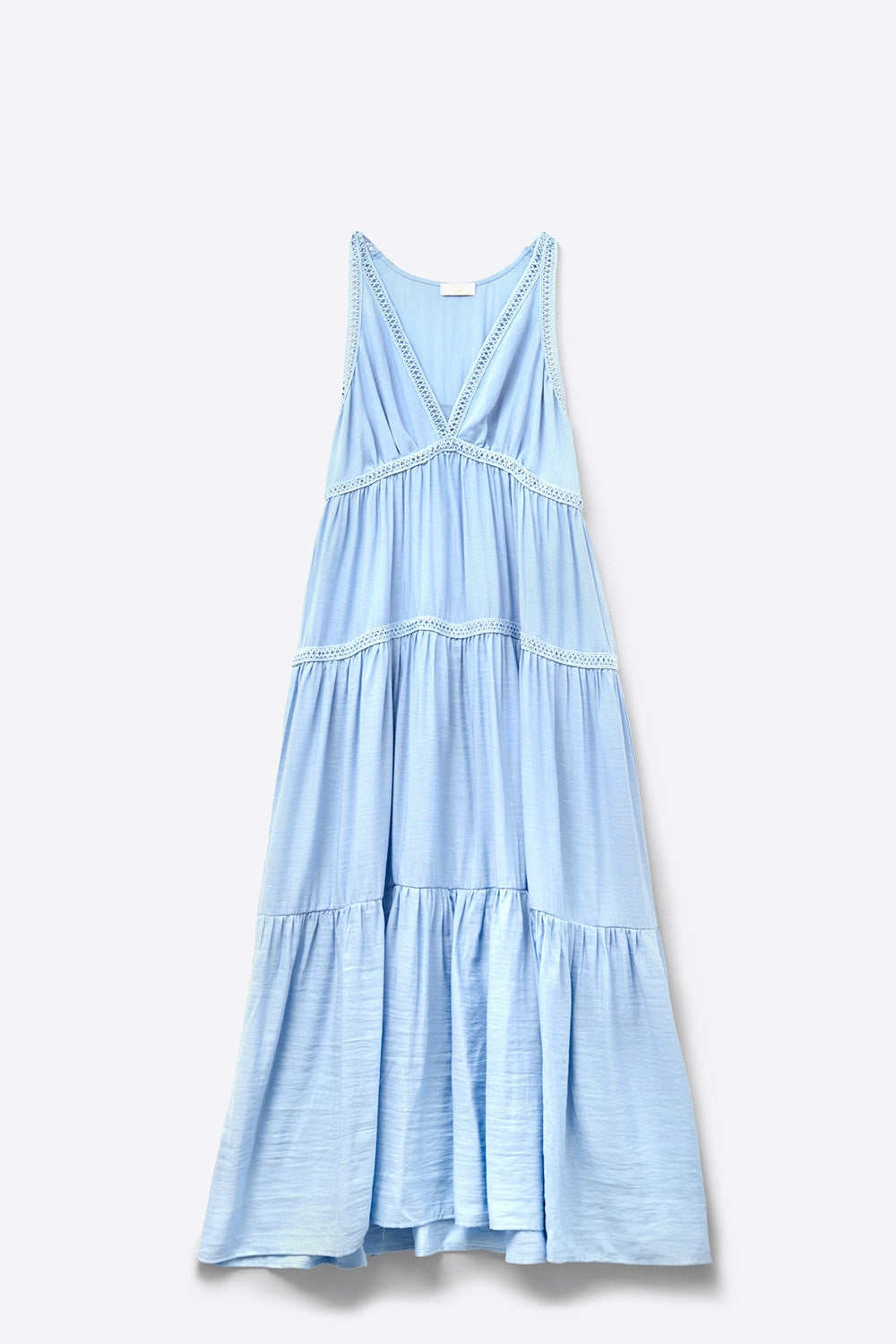 Robe longue fluide avec empiècements en dentelle en bleu clair