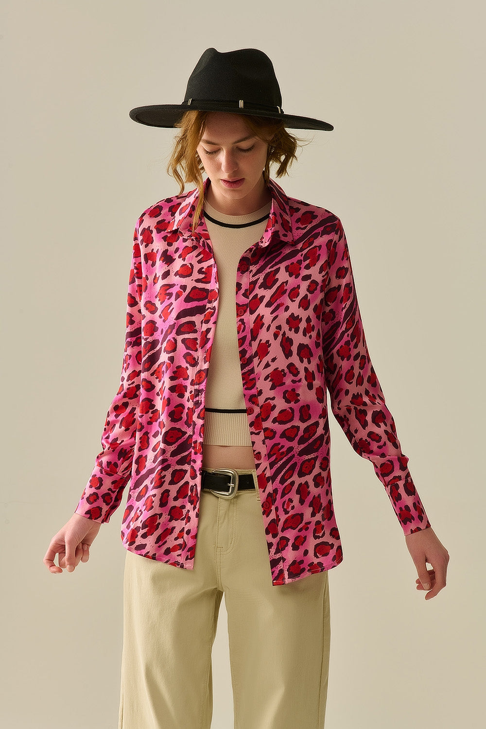 Chemise Boutonnée Imprimé Léopard Fuchsia