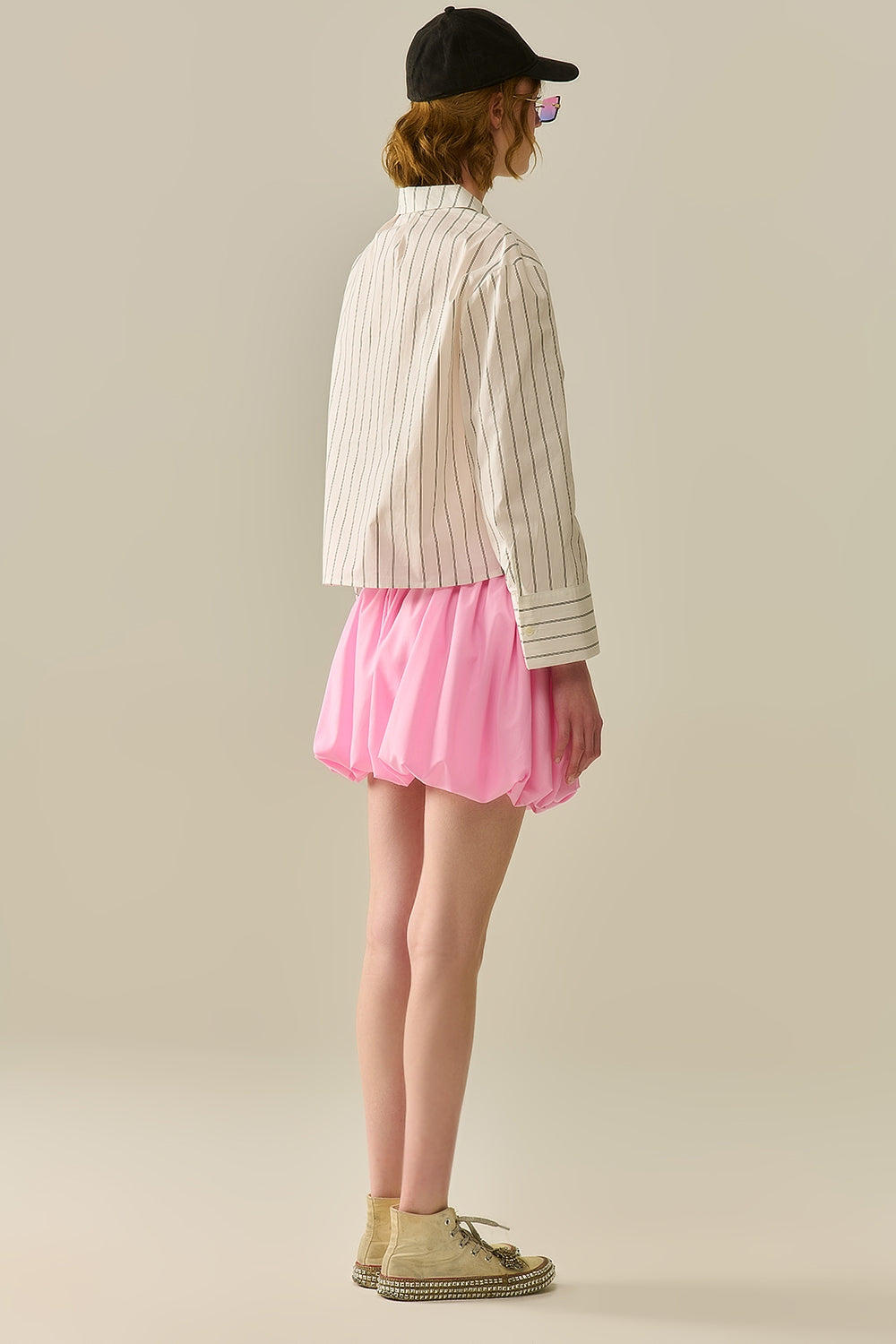 Minijupe boule en popeline rose