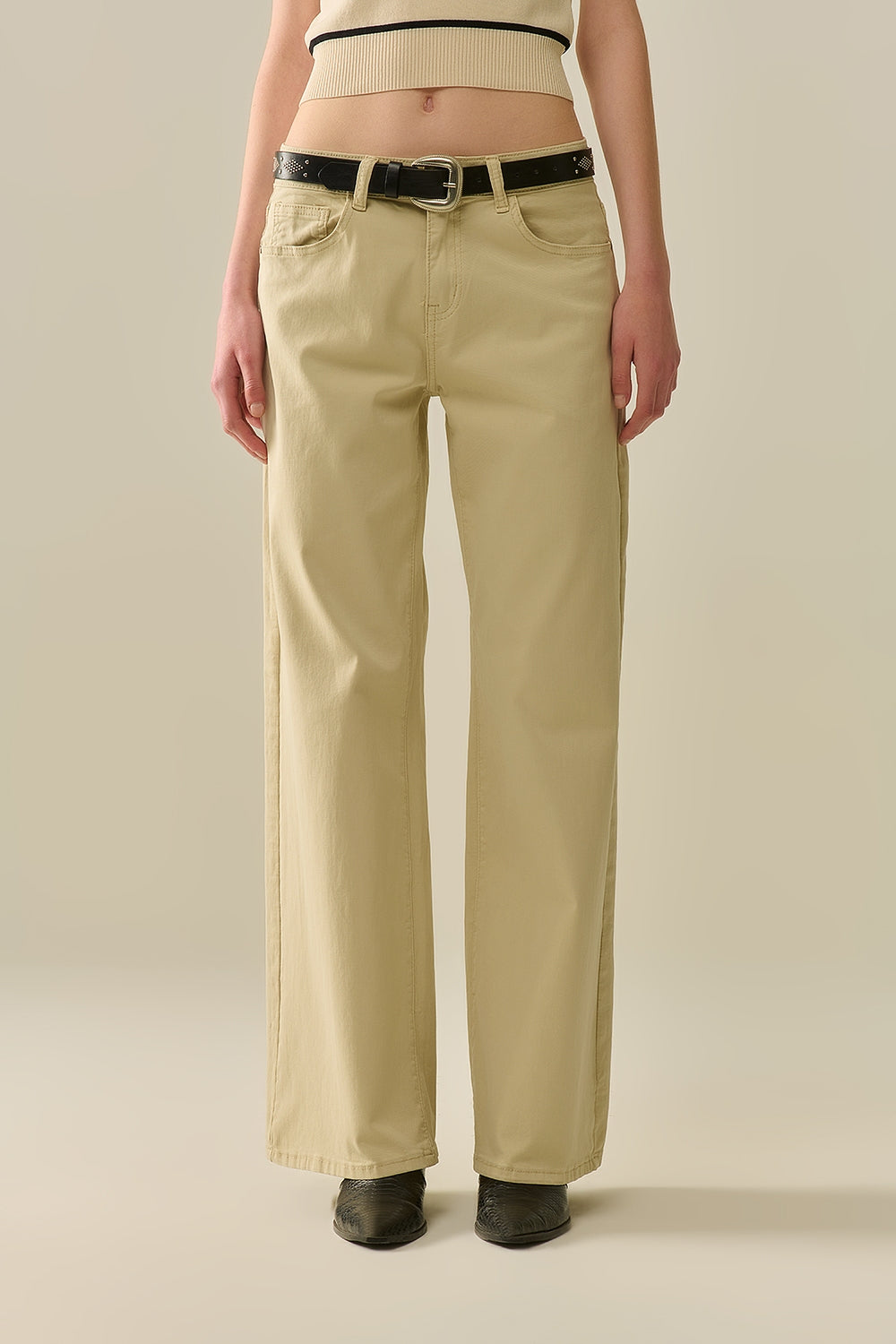 Pantalon Beige Droit à jambes larges