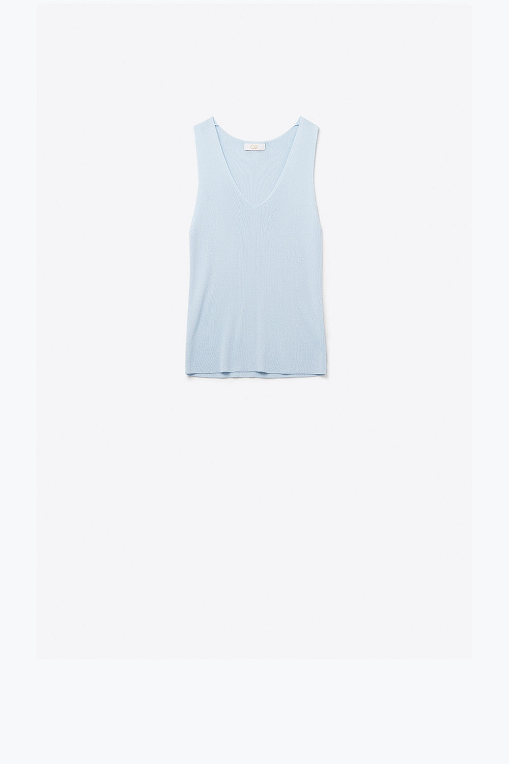 Top tricoté sans manches bleu bébé avec col en V