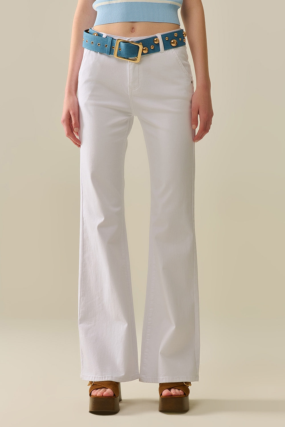 Pantalon Évasé Blanc Confortable et Extensible