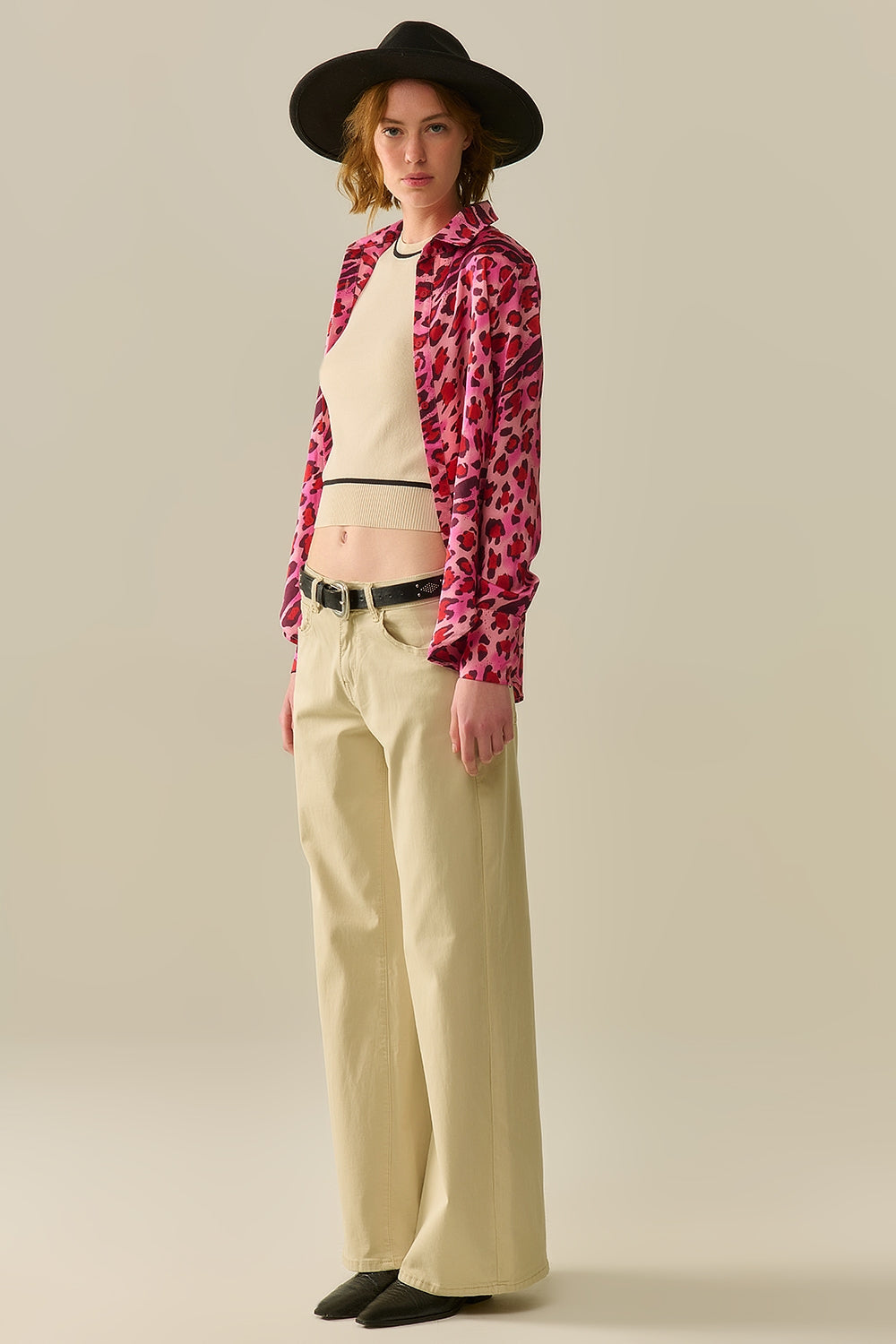 Pantalon Beige Droit à jambes larges