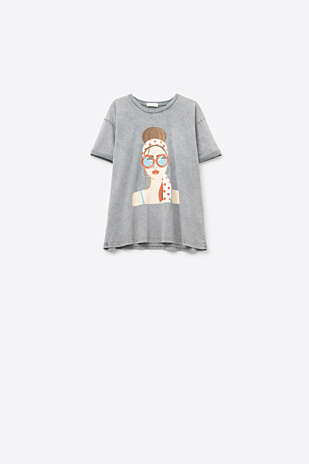 T-shirt gris fabriqué en Italie avec un graphique de fille vintage