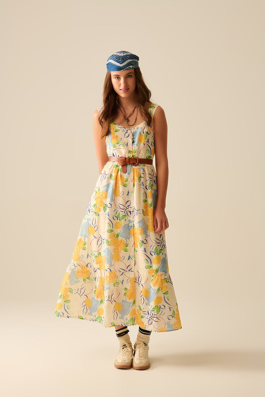 robe maxi blanche sans bretelles avec imprimé citron