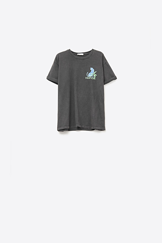 T-shirt noire fabriquée en Italie avec imprimé graphique tropical