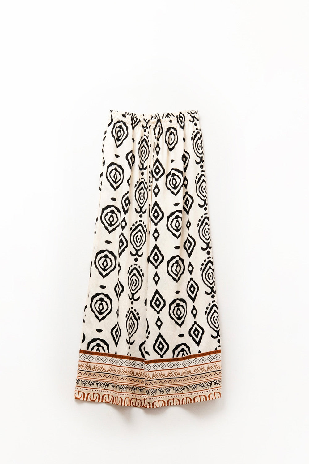 Pantalon crème à jambes larges avec imprimé bohème