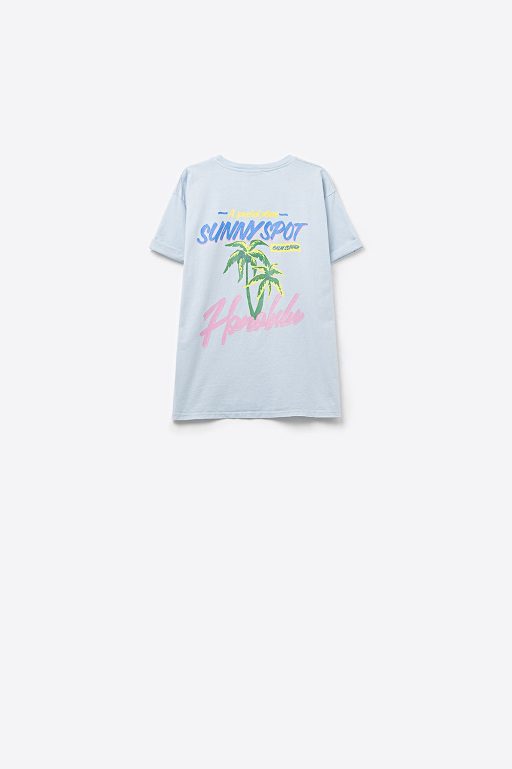 T-shirt bleu fabriqué en Italie avec graphisme Honolulu