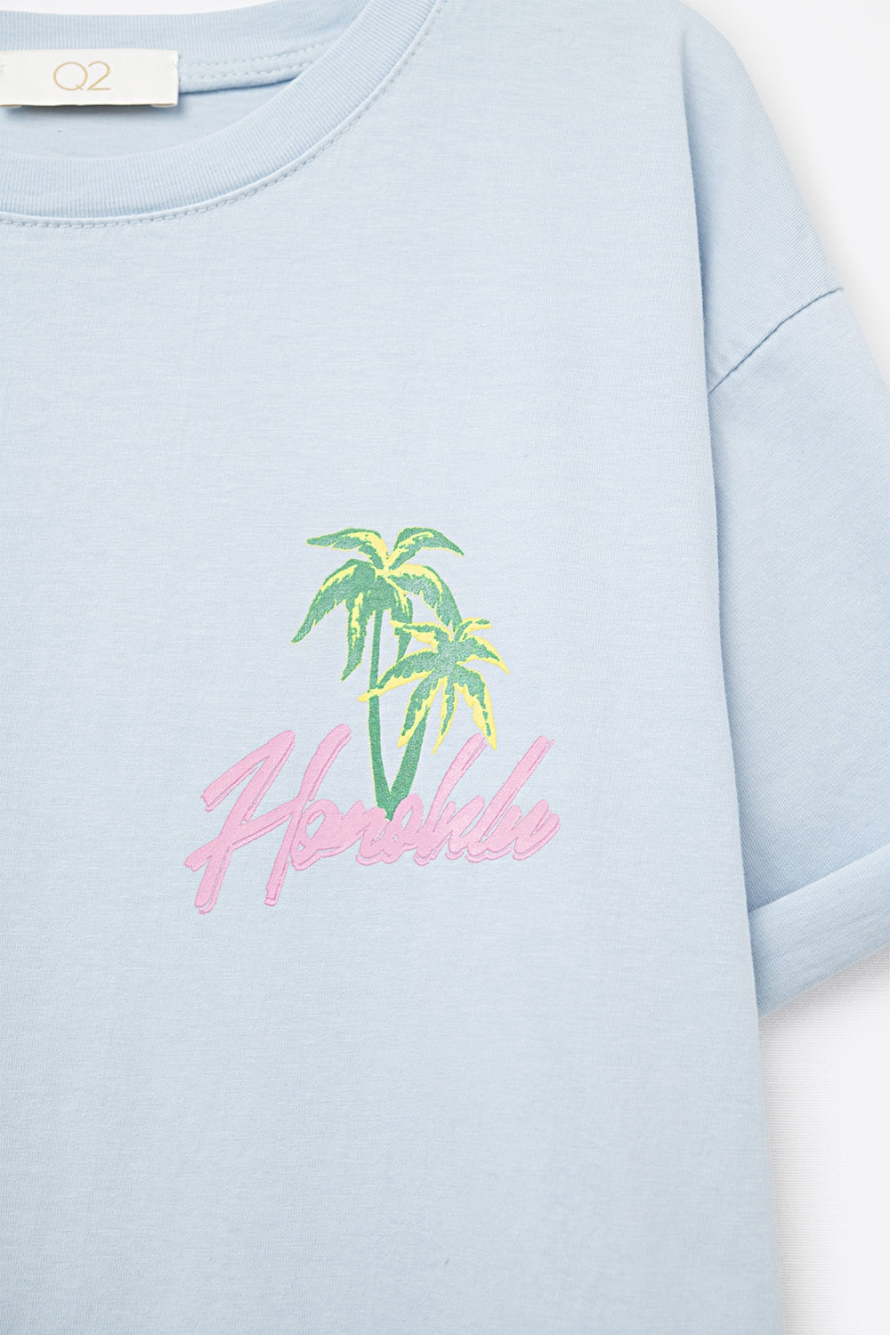 T-shirt bleu fabriqué en Italie avec graphisme Honolulu