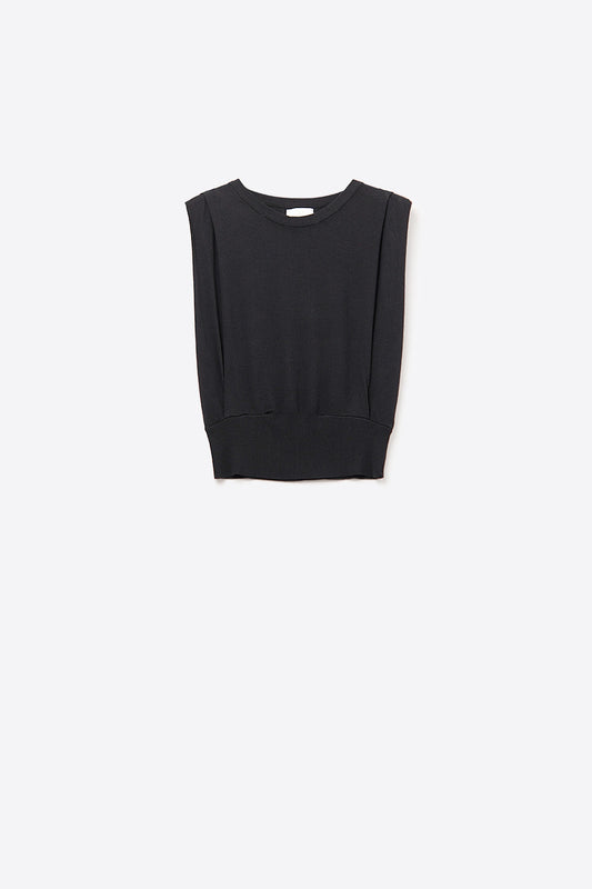Top en tricot sans manches avec drapé aux épaules en noir