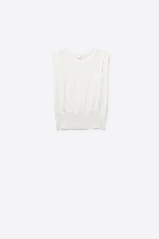 Pull sans manches en tricot avec drapé aux épaules en blanc