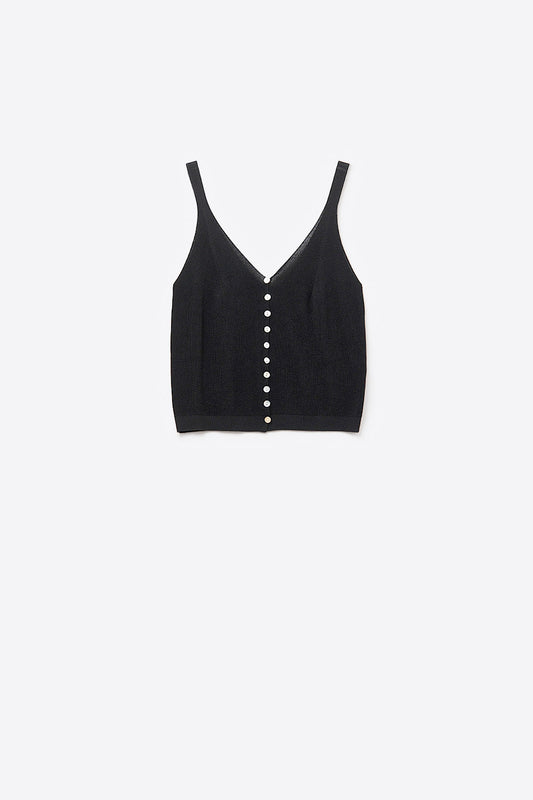 Top court boutonné en tricot noir