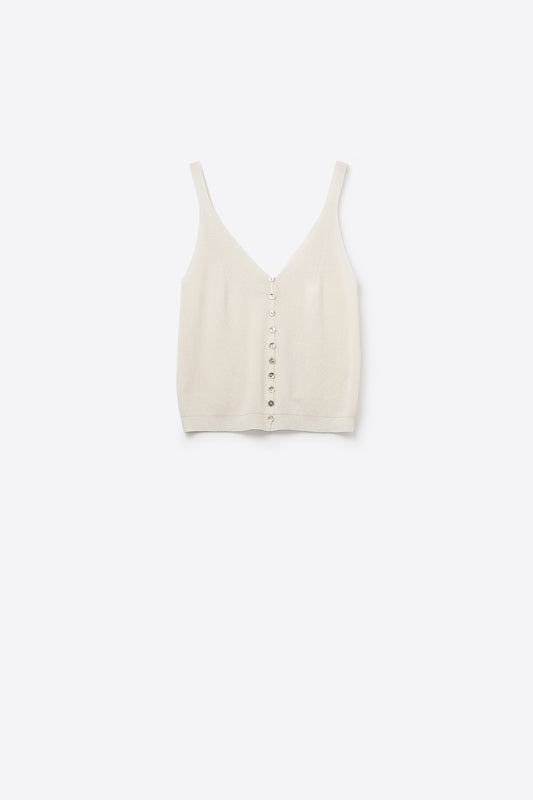 Top court boutonné en tricot beige