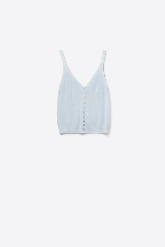 Top court boutonné en tricot bleu bébé