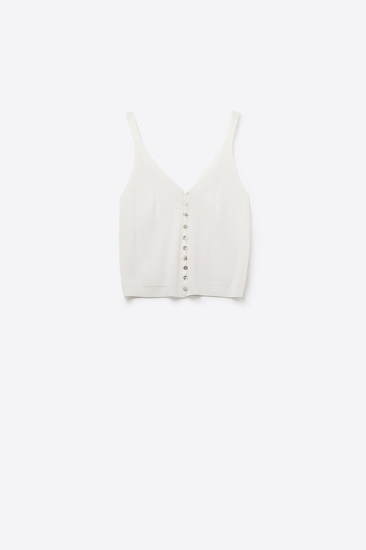 Top court boutonné en tricot blanc