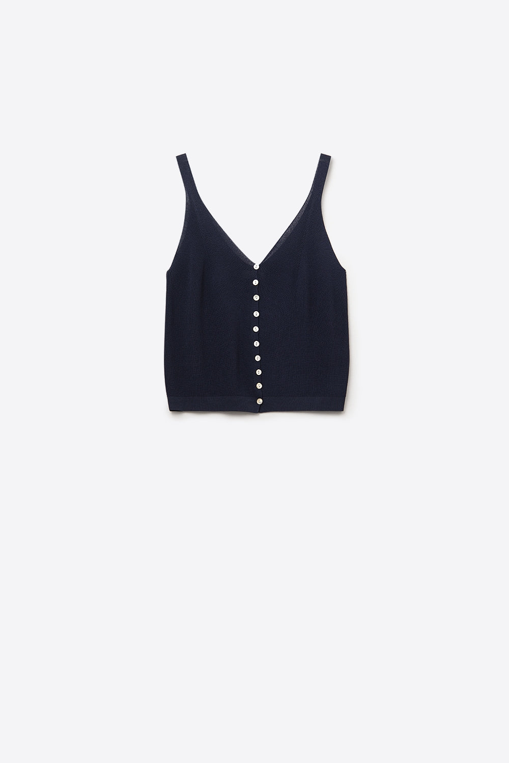 Top court boutonné en maille bleu marine