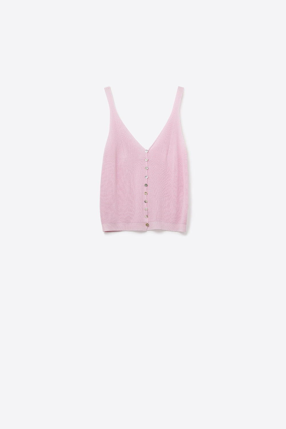 Top court boutonné en tricot rose bébé