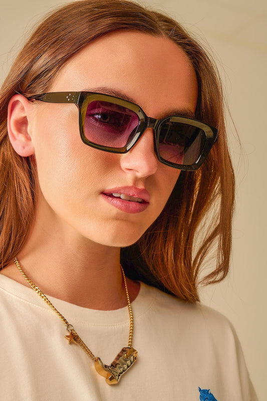 Lunettes de soleil à monture carrée épaisse Chunky Retro en vert