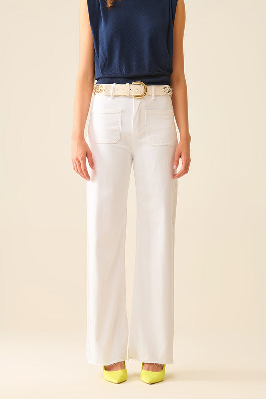 White Straight Leg pants With Front Pockets