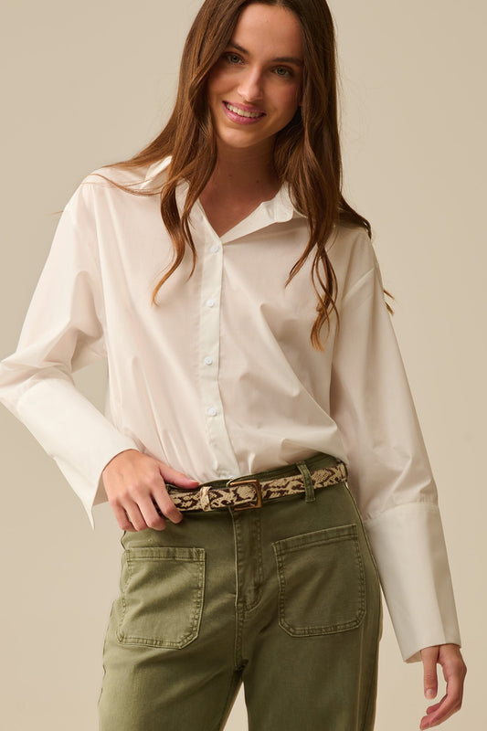 chemise en popeline blanche à poignets extra-larges