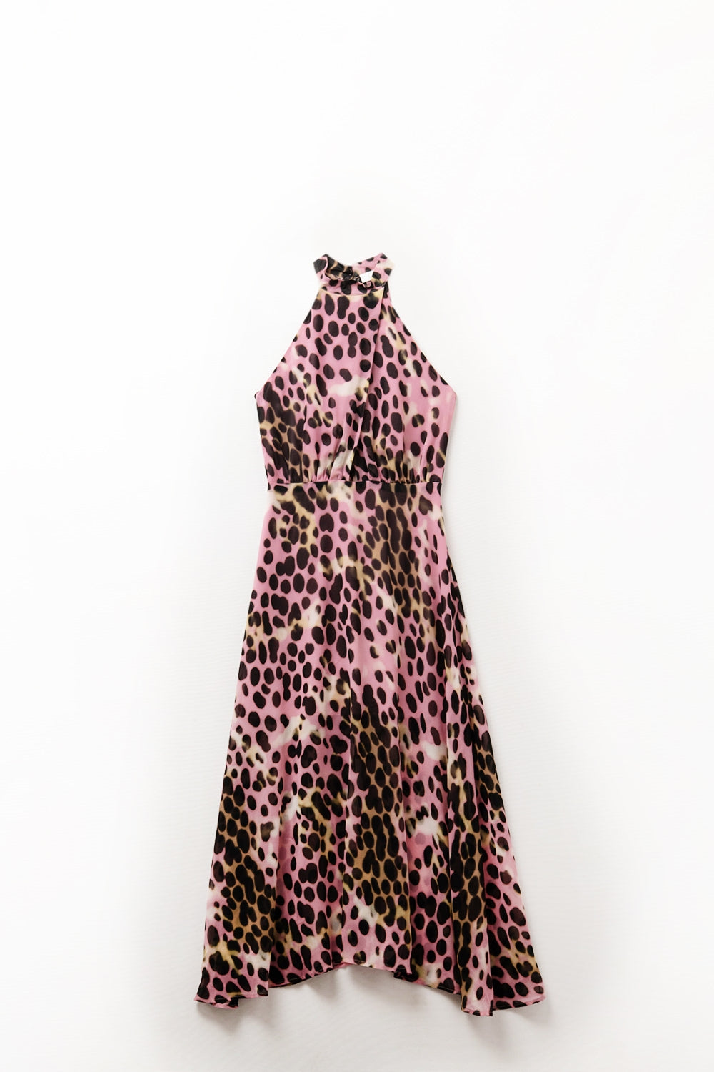 Robe midi à col licou croisé en imprimé animalier rose et noir