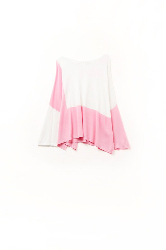 Pull à ailes de chauve-souris coloré en blanc et rose